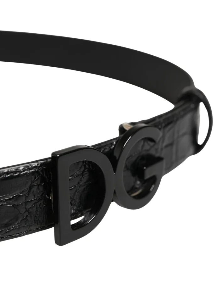 Dolce &amp; Gabbana Men Black Exotic Leather Logo Buckle Belt