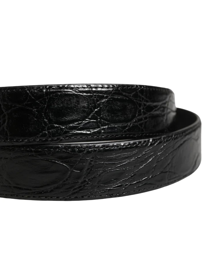 Dolce &amp; Gabbana Men Black Exotic Leather Logo Buckle Belt