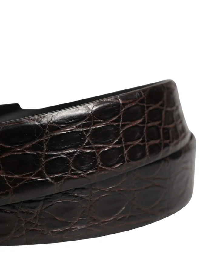 Dolce &amp; Gabbana Men Black Exotic Leather Logo Buckle Belt