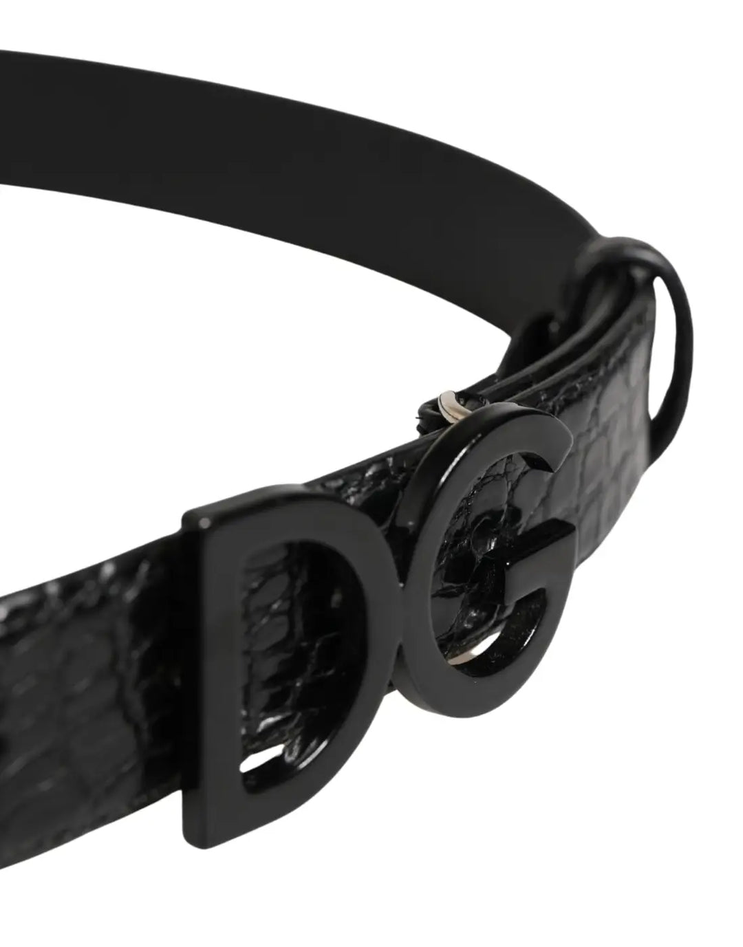 Dolce &amp; Gabbana Men Black Exotic Leather Logo Buckle Belt