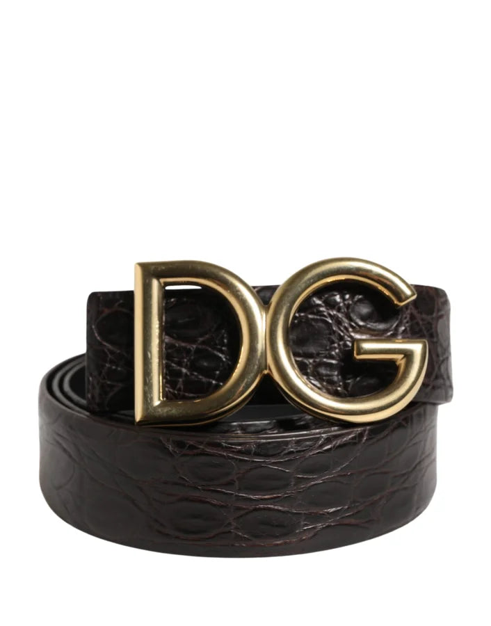 Dolce &amp; Gabbana Men Black Exotic Leather Logo Buckle Belt