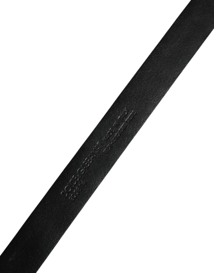 Dolce &amp; Gabbana Men Black Exotic Leather Metal Buckle Belt