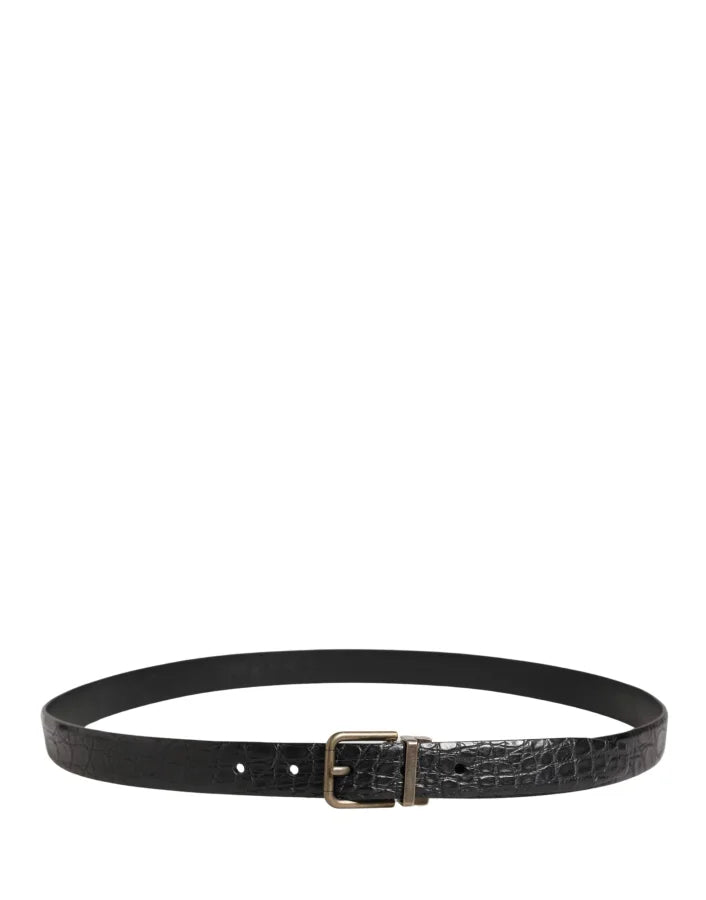 Dolce &amp; Gabbana Men Black Exotic Leather Metal Buckle Belt