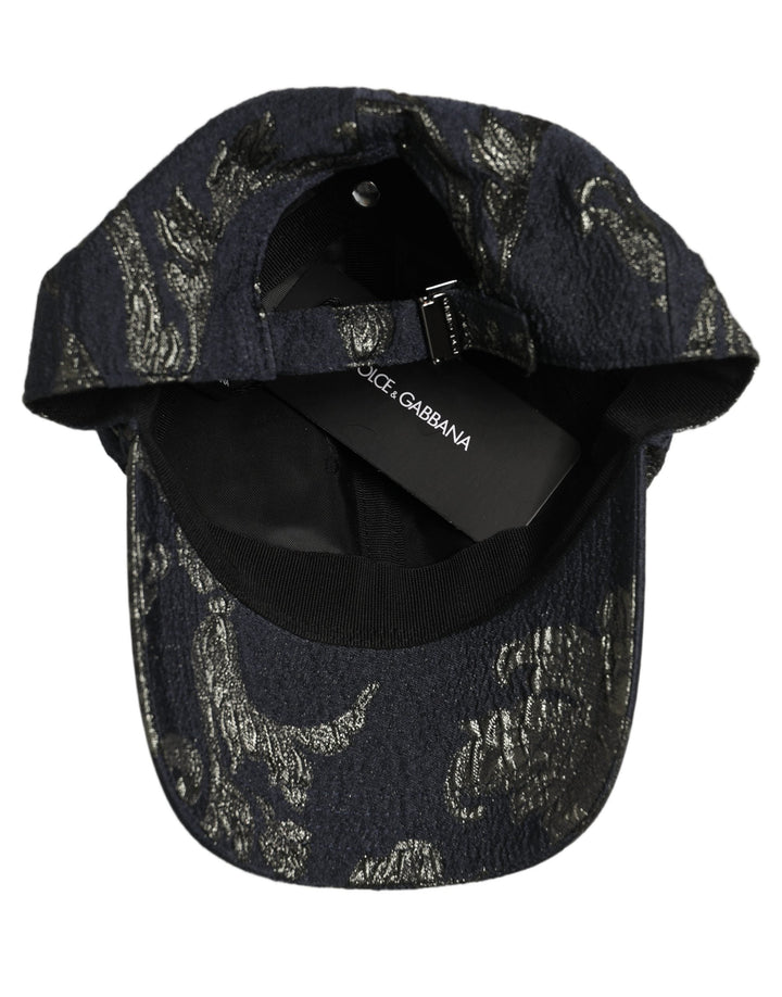 Dolce &amp; Gabbana Men Black Floral Barocco Cotton Baseball Cap Hat