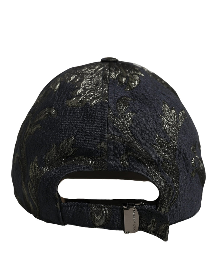 Dolce &amp; Gabbana Men Black Floral Barocco Cotton Baseball Cap Hat