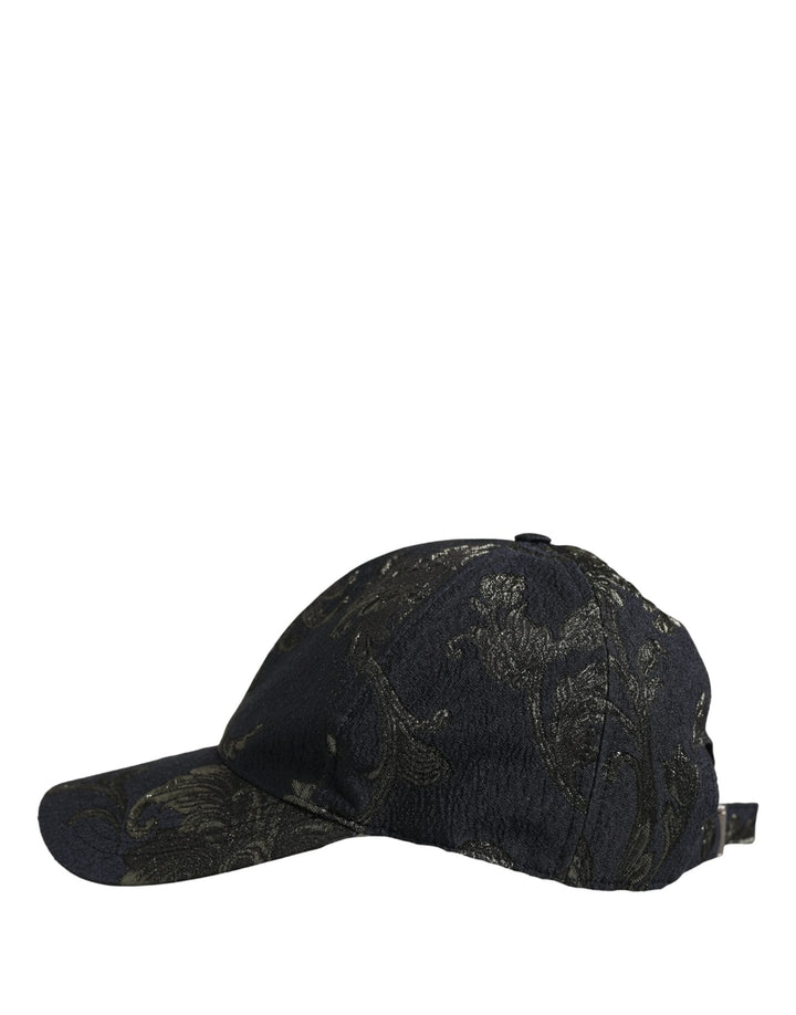 Dolce &amp; Gabbana Men Black Floral Barocco Cotton Baseball Cap Hat