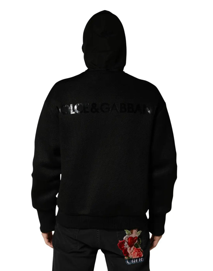 Dolce &amp; Gabbana Men Black Hooded Full Zip Bomber Jacket