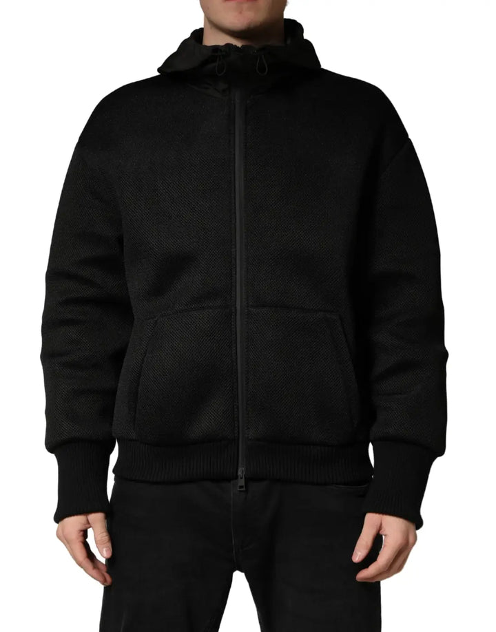 Dolce &amp; Gabbana Men Black Hooded Full Zip Bomber Jacket
