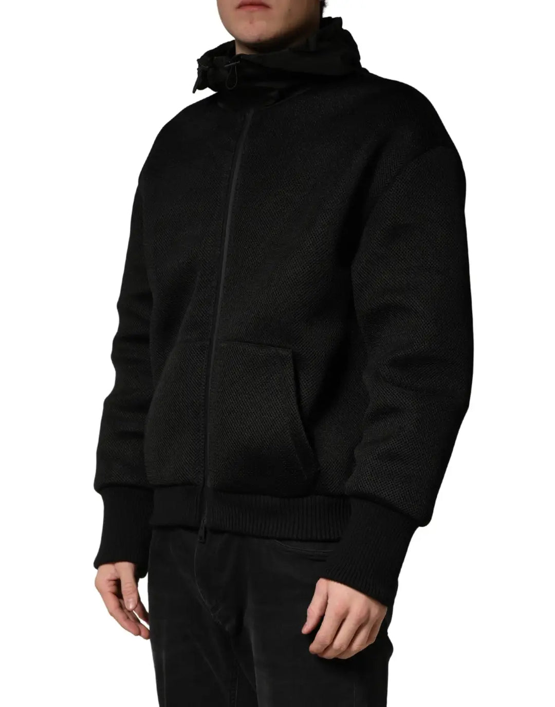 Dolce &amp; Gabbana Men Black Hooded Full Zip Bomber Jacket