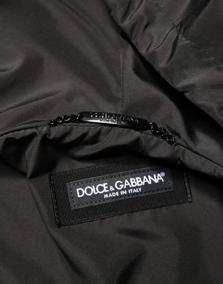 Dolce &amp; Gabbana Men Black Hooded Full Zip Bomber Jacket