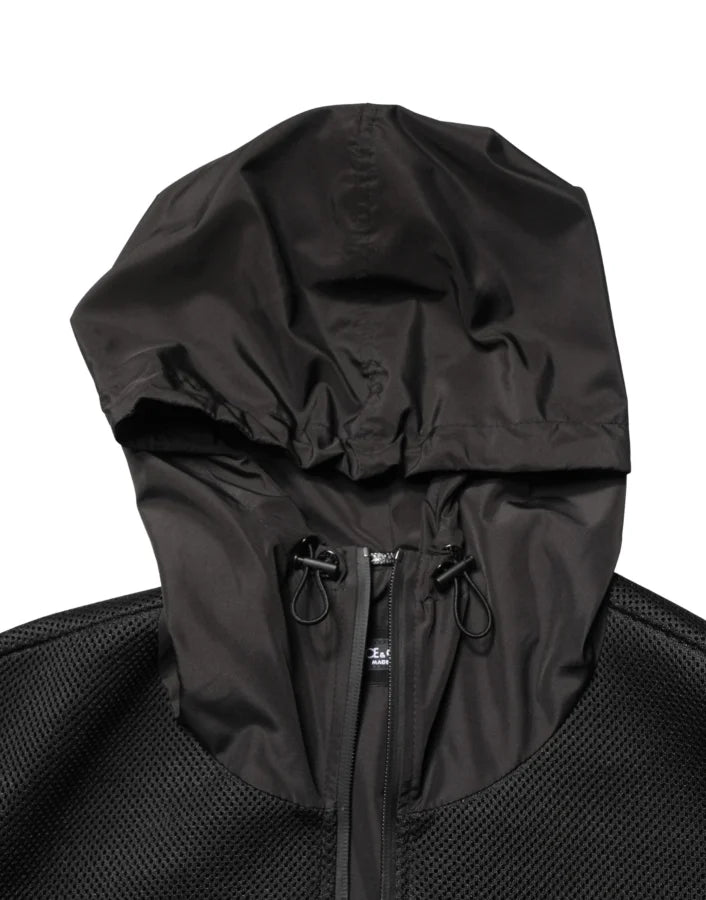 Dolce & Gabbana Men Black Hooded Full Zip Bomber Jacket