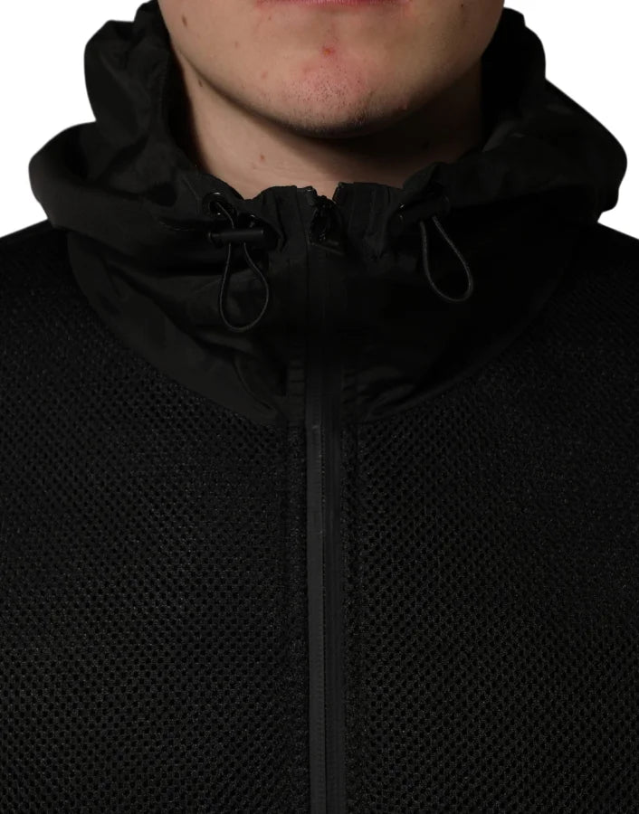 Dolce & Gabbana Men Black Hooded Full Zip Bomber Jacket