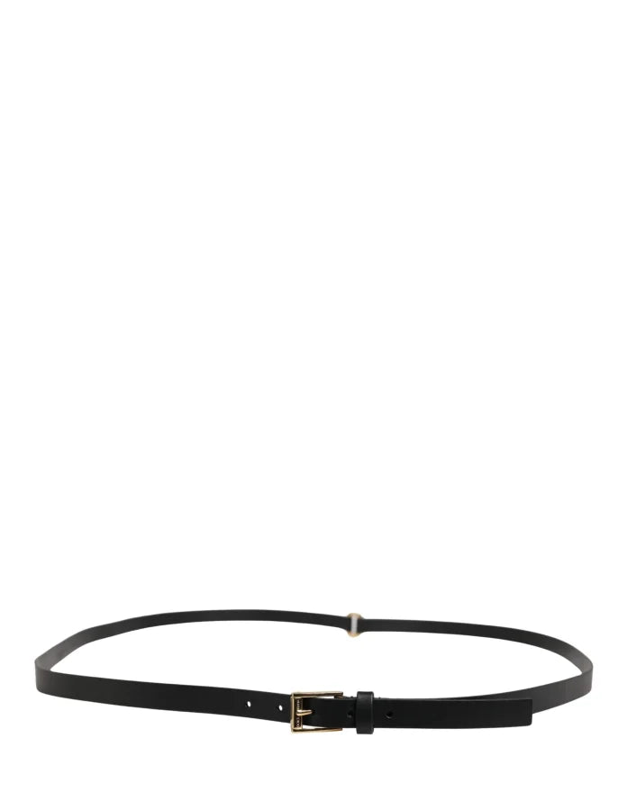Dolce &amp; Gabbana Men Black Leather Classic Metal Buckle Belt