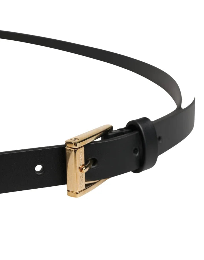 Dolce &amp; Gabbana Men Black Leather Classic Metal Buckle Belt