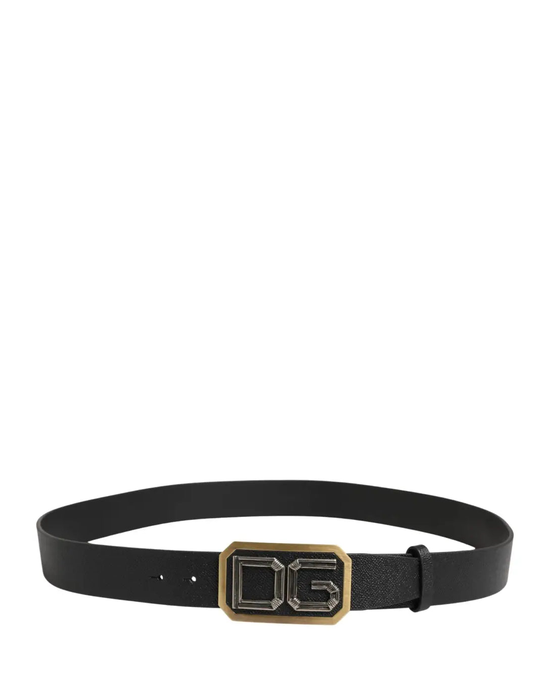 Dolce &amp; Gabbana Men Black Leather DG Logo Metal Buckle Belt