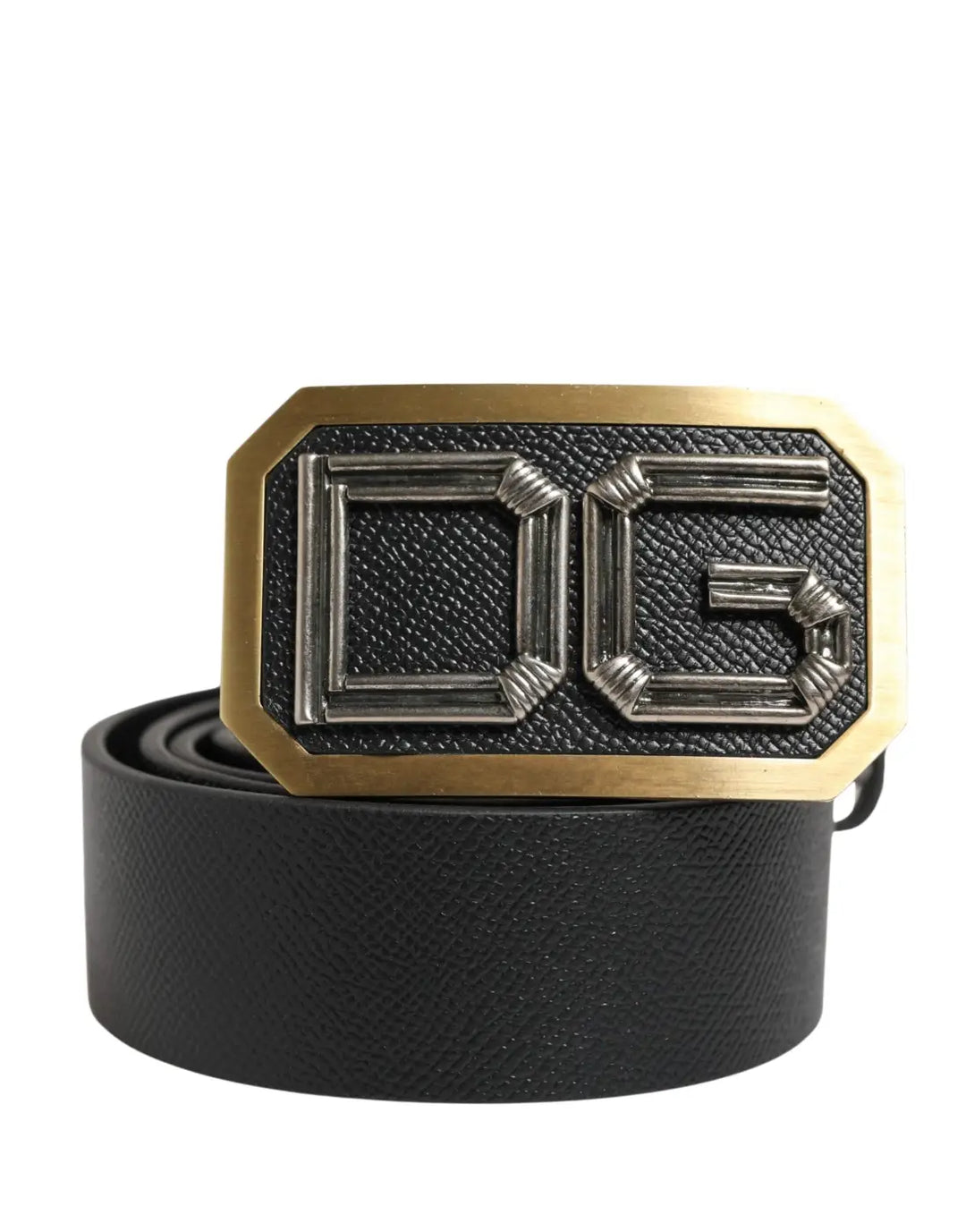 Dolce &amp; Gabbana Men Black Leather DG Logo Metal Buckle Belt