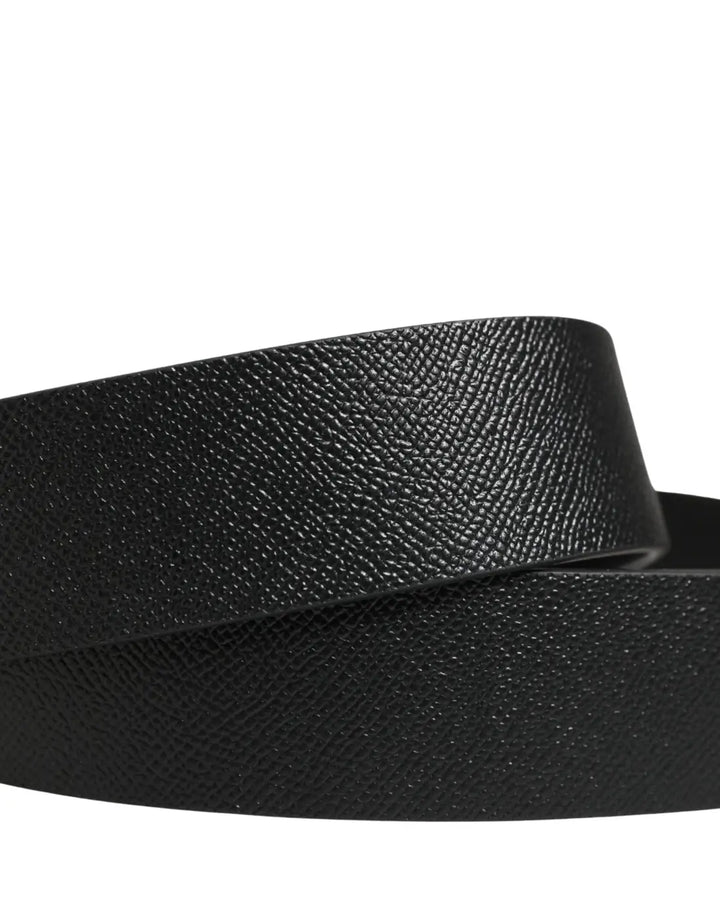 Dolce &amp; Gabbana Men Black Leather DG Logo Metal Buckle Belt