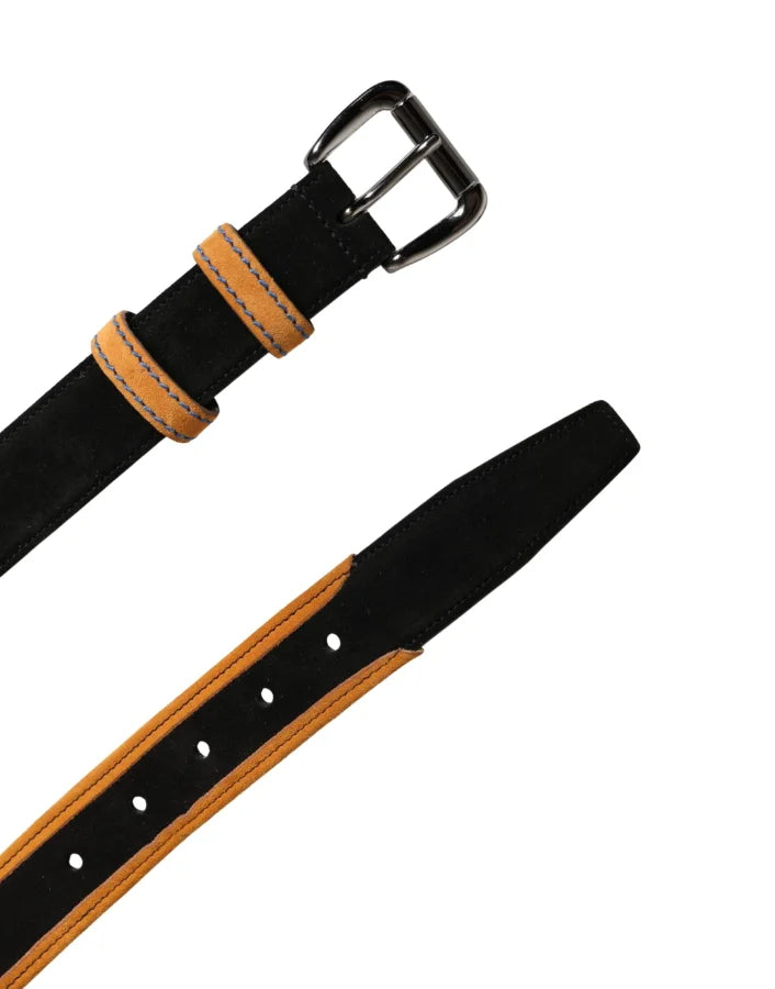 Dolce &amp; Gabbana Men Black Orange Polyester Metal Buckle Belt