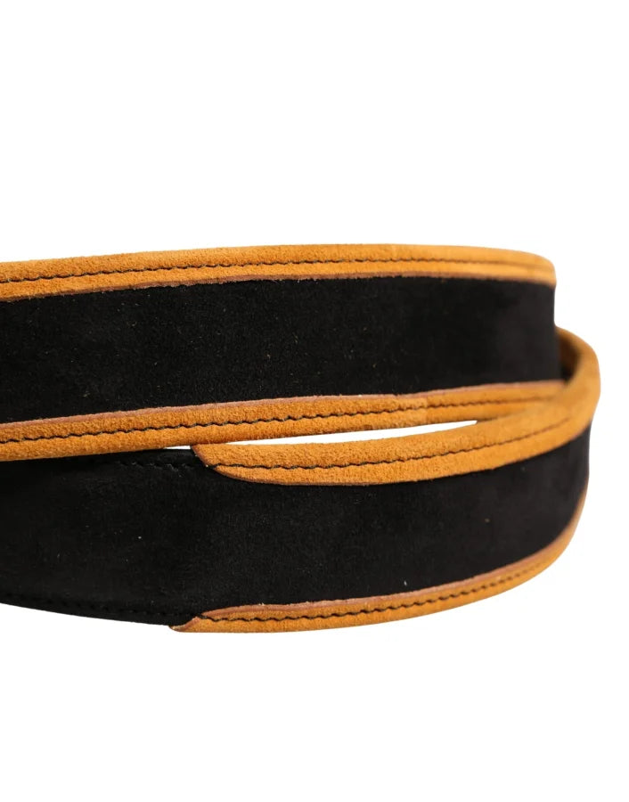 Dolce &amp; Gabbana Men Black Orange Polyester Metal Buckle Belt
