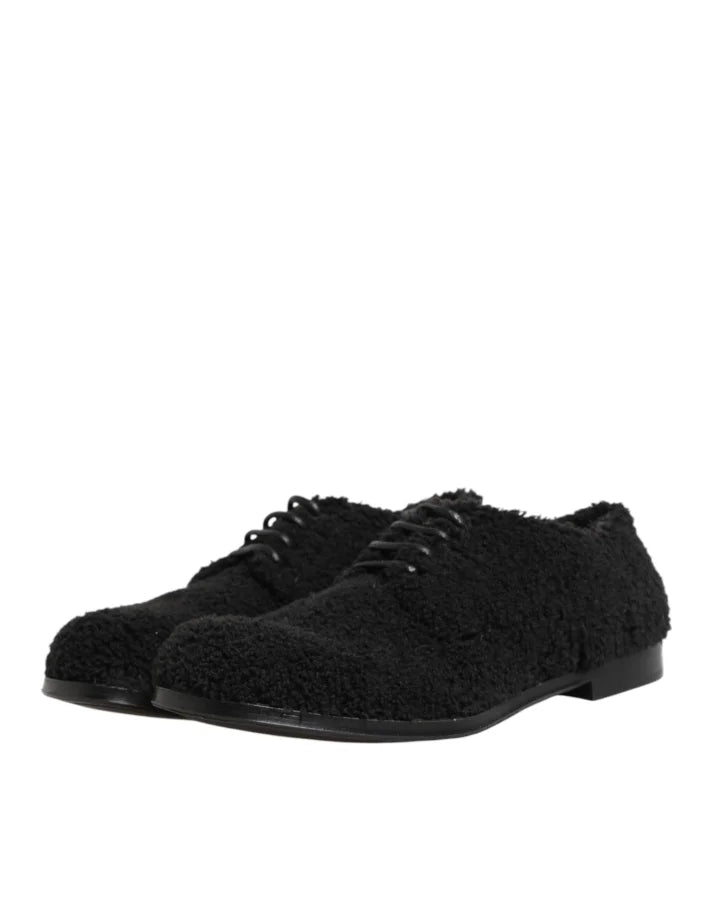 Dolce &amp; Gabbana Men Black Riccio Shearling Dress Derby Shoes