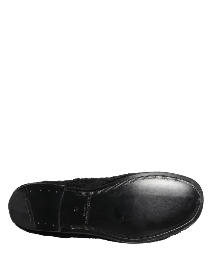 Dolce &amp; Gabbana Men Black Riccio Shearling Dress Derby Shoes