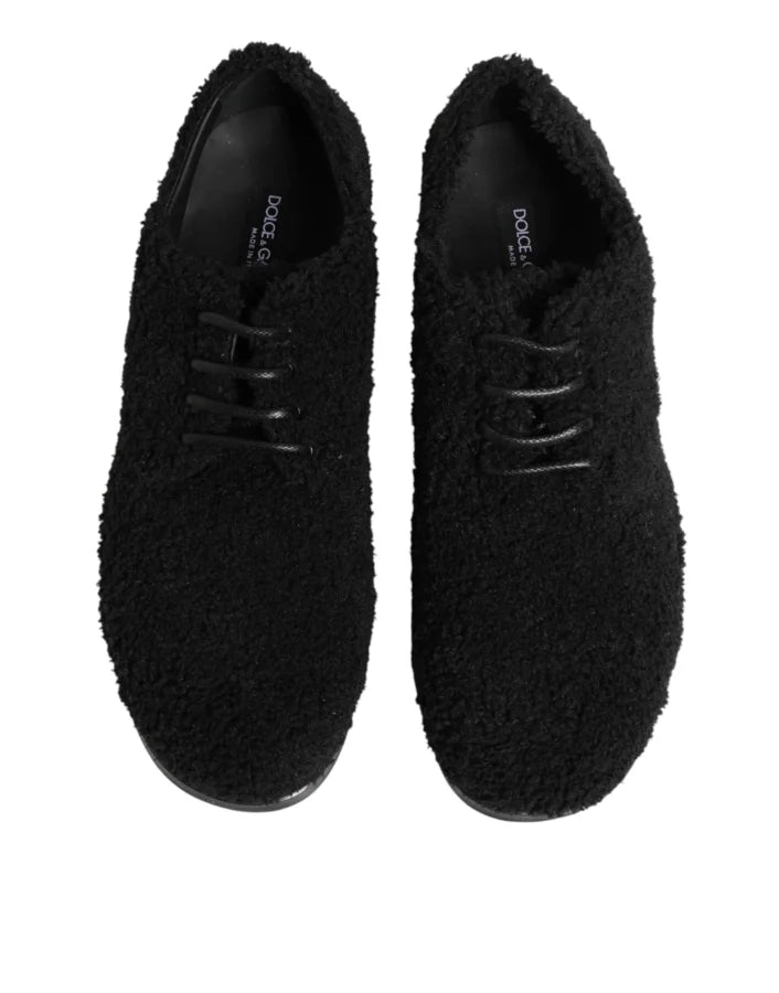 Dolce &amp; Gabbana Men Black Riccio Shearling Dress Derby Shoes