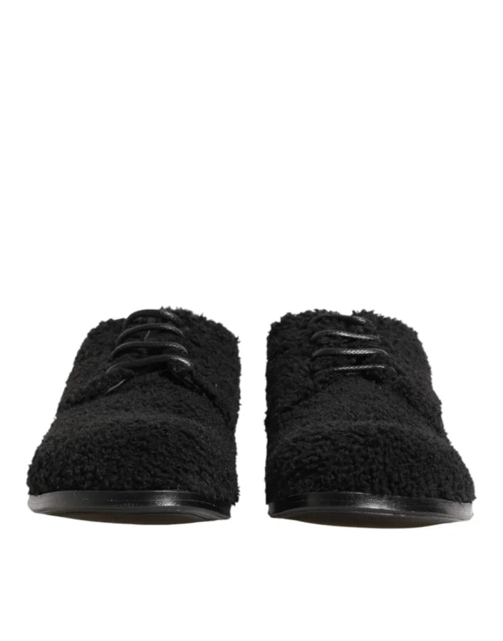Dolce &amp; Gabbana Men Black Riccio Shearling Dress Derby Shoes