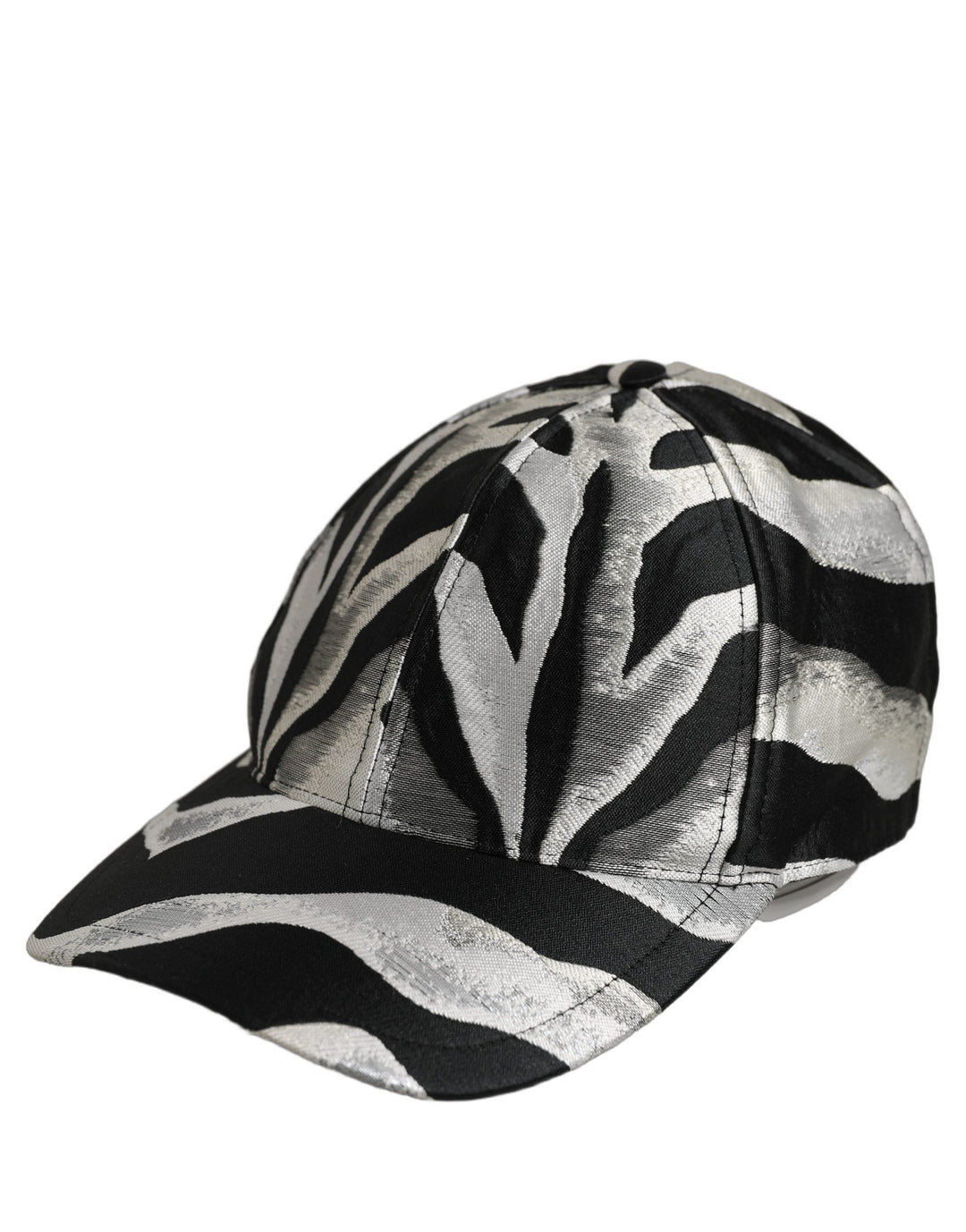 Dolce &amp; Gabbana Men Black Silver Zebra Pattern Baseball Cap Hat