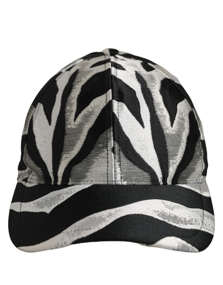Dolce &amp; Gabbana Men Black Silver Zebra Pattern Baseball Cap Hat