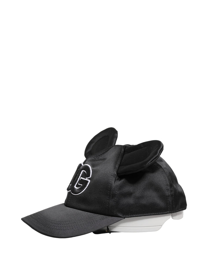 Dolce &amp; Gabbana Men Black Velvet Animal Ears Baseball Cap Hat