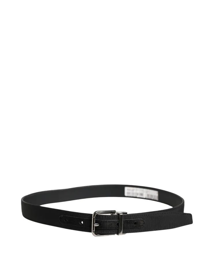 Dolce &amp; Gabbana Men Black Viscose Leather Metal Buckle Belt
