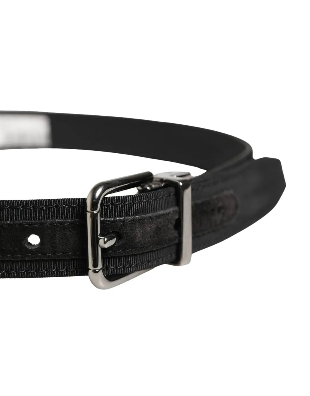 Dolce &amp; Gabbana Men Black Viscose Leather Metal Buckle Belt