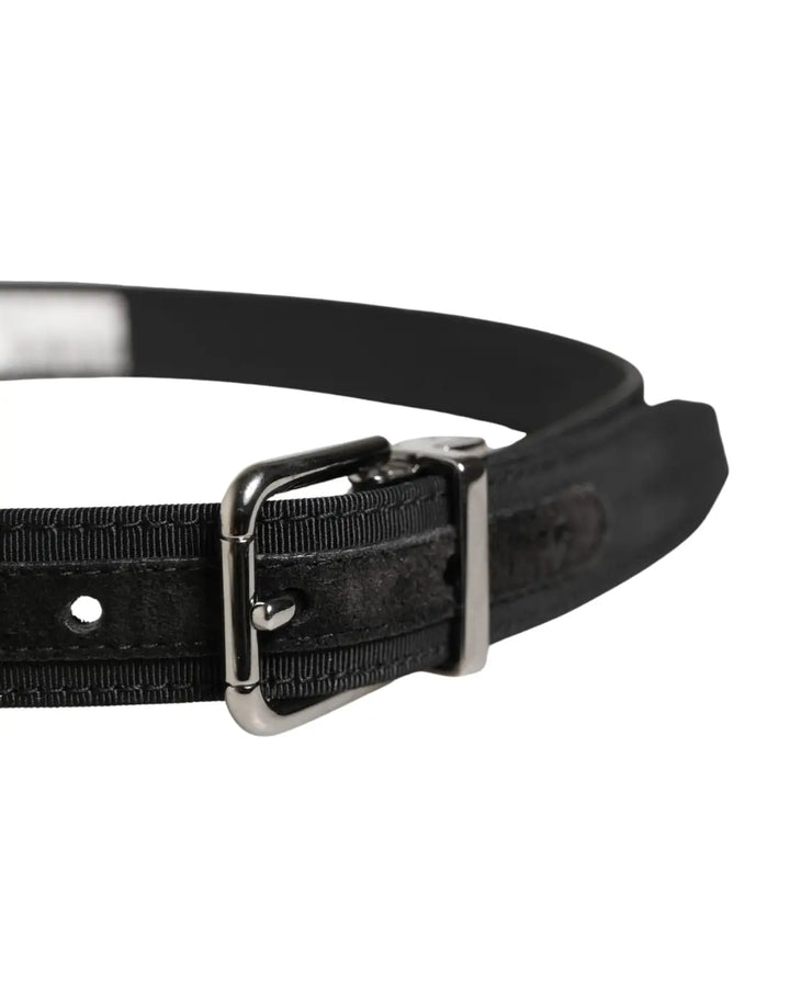 Dolce &amp; Gabbana Men Black Viscose Leather Metal Buckle Belt