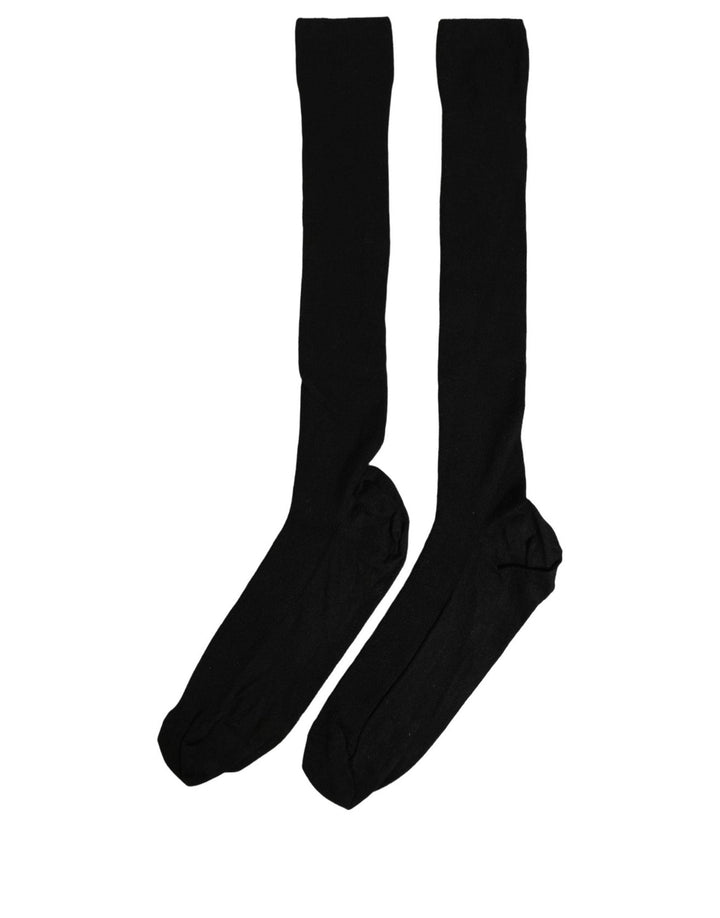Dolce &amp; Gabbana Men Black Viscose Logo Knee High Accessory Socks
