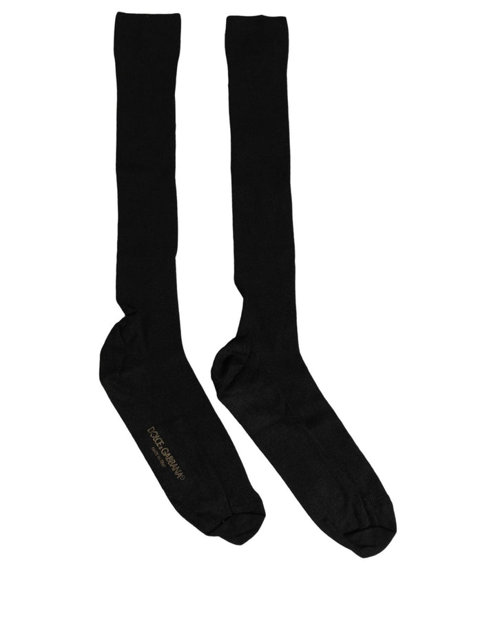 Dolce &amp; Gabbana Men Black Viscose Logo Knee High Accessory Socks