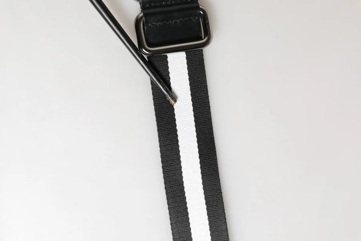 Dolce &amp; Gabbana Men Black White Nylon Logo Metal Buckle Belt