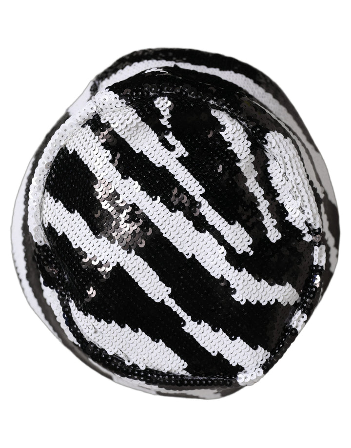 Dolce &amp; Gabbana Men Black White Zebra Sequin Bucket Cap Hat