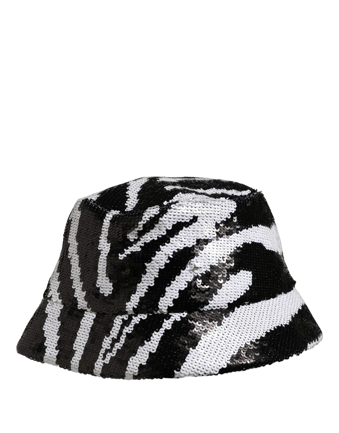 Dolce &amp; Gabbana Men Black White Zebra Sequin Bucket Cap Hat
