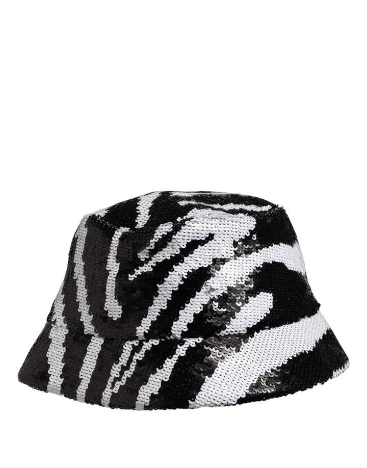 Dolce &amp; Gabbana Men Black White Zebra Sequin Bucket Cap Hat