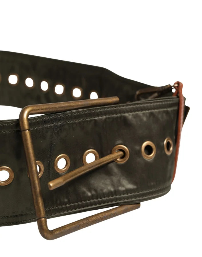 Dolce &amp; Gabbana Men Black Wide Leather DG Metal Buckle Belt