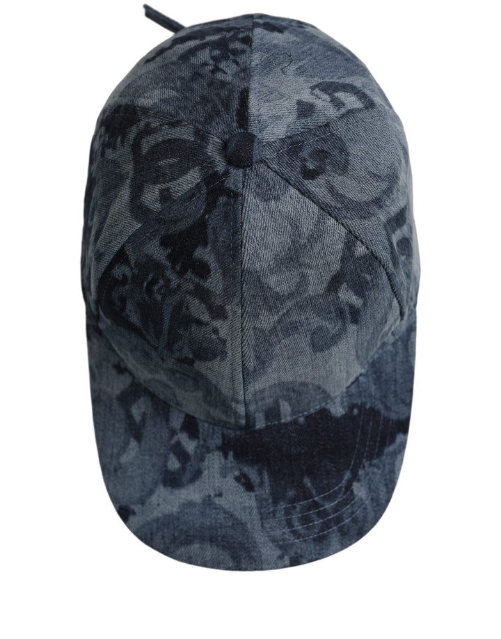 Dolce &amp; Gabbana Men Blue All Over Logo Cotton Baseball Cap Hat
