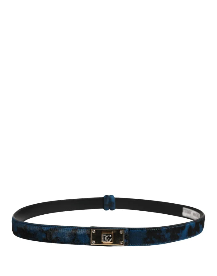 Dolce &amp; Gabbana Men Blue Calf Leather Logo Metal Buckle Belt