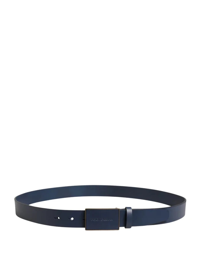 Dolce &amp; Gabbana Men Blue Calf Leather Logo Metal Buckle Belt