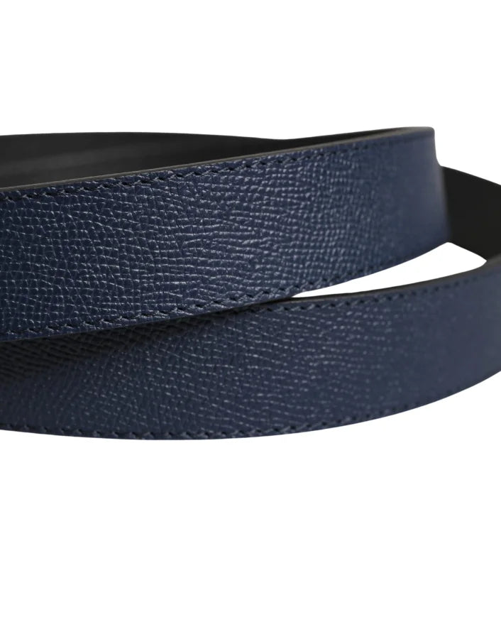 Dolce &amp; Gabbana Men Blue Calfskin Leather Square Buckle Belt