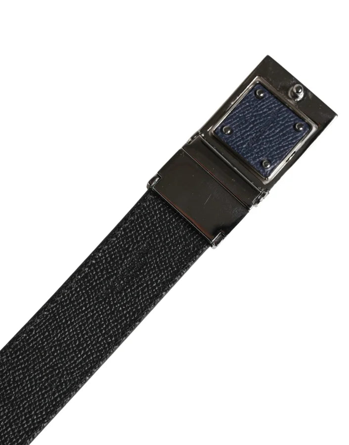Dolce &amp; Gabbana Men Blue Calfskin Leather Square Buckle Belt