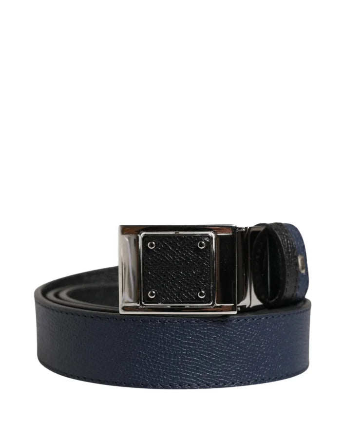 Dolce &amp; Gabbana Men Blue Calfskin Leather Square Buckle Belt