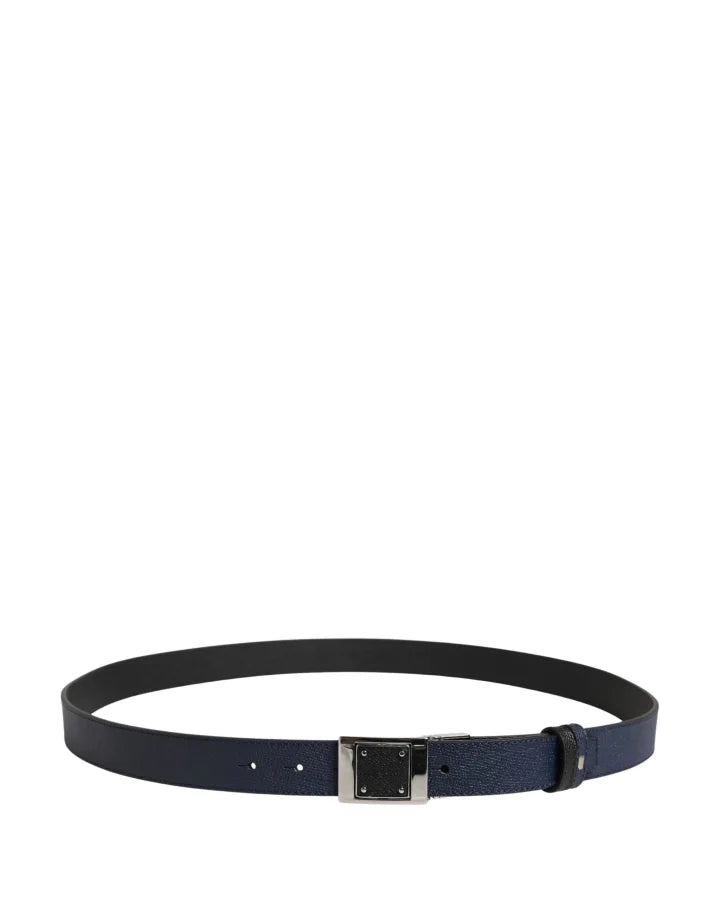 Dolce &amp; Gabbana Men Blue Calfskin Leather Square Buckle Belt