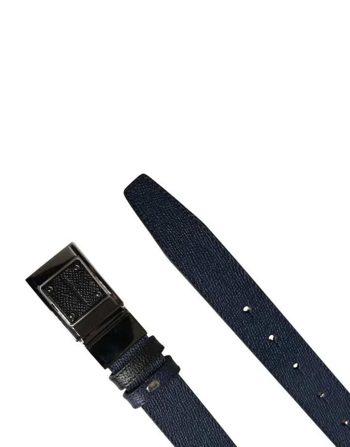 Dolce &amp; Gabbana Men Blue Calfskin Leather Square Buckle Belt