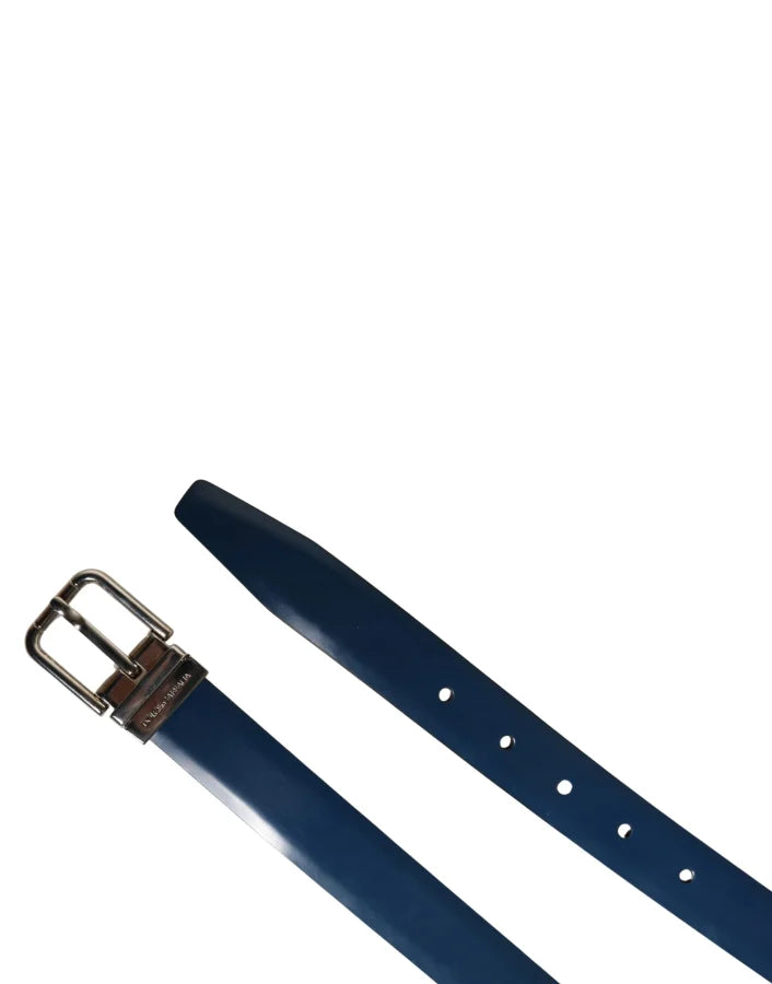 Dolce &amp; Gabbana Men Blue Classic Leather Metal Buckle Belt