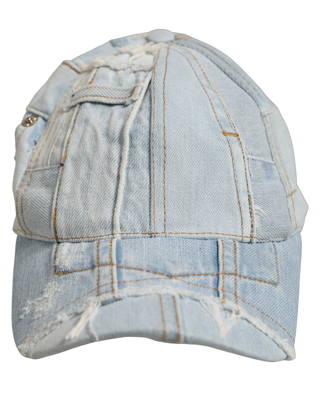 Dolce &amp; Gabbana Men Blue Patchwork Cotton Denim Baseball Cap Hat